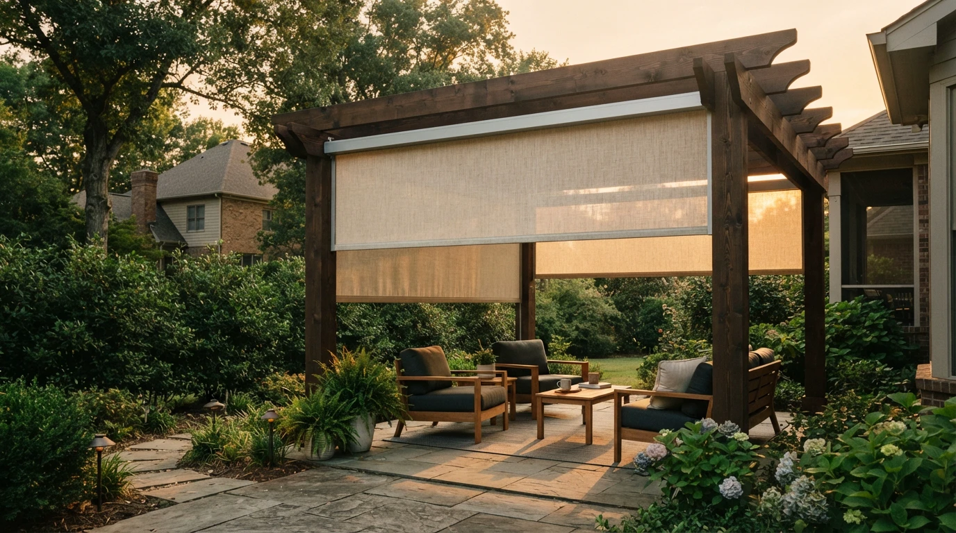 Custom exterior window coverings at a Northwest Arkansas home