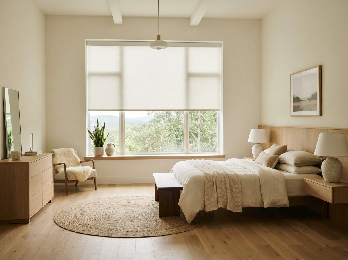 Editorial interior featuring roller shades in a Northwest Arkansas home